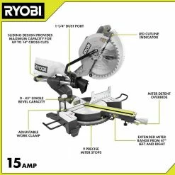 Hot Sale 🤩 RYOBI 15 Amp 12 in. Corded Sliding Compound Miter Saw with LED Cutline Indicator 🔔 13 Hot Sale 🤩 RYOBI 15 Amp 12 in. Corded Sliding Compound Miter Saw with LED Cutline Indicator 🔔 -Deals Power Tools Store ryobi miter saws tss121 40 1000
