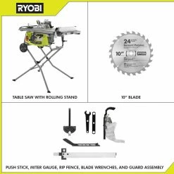 Promo 🌟 RYOBI 15 Amp 10 in. Expanded Capacity Portable Table Saw With Rolling Stand 😀 -Deals Power Tools Store ryobi portable table saws rts23 de 1000