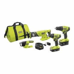 Top 10 💯 RYOBI ONE+ 18V Cordless 4-Tool Combo Kit w/(2) Batteries, Charger & Bag w/Bonus Impact Rated Driving Kit (70-Piece) 🔥 -Deals Power Tools Store ryobi power tool combo kits p1818 ar2040 40 1000