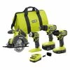Hot Sale 😉 RYOBI ONE+ 18V Cordless 4-Tool Combo Kit with 1.5 Ah Battery, 4.0 Ah Battery, and Charger 😉 -Deals Power Tools Store ryobi power tool combo kits pcl1400k2 64 1000