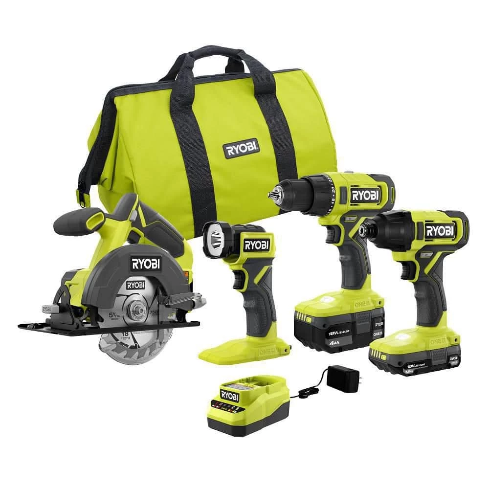Hot Sale π RYOBI ONE+ 18V Cordless 4-Tool Combo Kit with 1.5 Ah Battery, 4.0 Ah Battery, and Charger π 3 Hot Sale π RYOBI ONE+ 18V Cordless 4-Tool Combo Kit with 1.5 Ah Battery, 4.0 Ah Battery, and Charger π