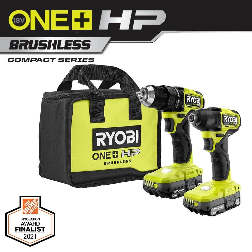 Brand new 😀 RYOBI ONE+ HP 18V Brushless Cordless Compact 1/2 in. Drill and Impact Driver Kit with (2) 1.5 Ah Batteries, Charger and Bag 💯 3 Brand new 😀 RYOBI ONE+ HP 18V Brushless Cordless Compact 1/2 in. Drill and Impact Driver Kit with (2) 1.5 Ah Batteries, Charger and Bag 💯