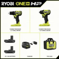 Brand new 😀 RYOBI ONE+ HP 18V Brushless Cordless Compact 1/2 in. Drill and Impact Driver Kit with (2) 1.5 Ah Batteries, Charger and Bag 💯 33 Brand new 😀 RYOBI ONE+ HP 18V Brushless Cordless Compact 1/2 in. Drill and Impact Driver Kit with (2) 1.5 Ah Batteries, Charger and Bag 💯 -Deals Power Tools Store ryobi power tool combo kits psbck01k de 1000