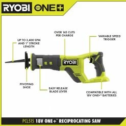 Discount 🧨 RYOBI ONE+ 18V Cordless Reciprocating Saw (Tool Only) ⌛ -Deals Power Tools Store ryobi reciprocating saws pcl515b 40 1000