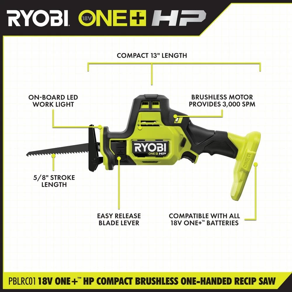 Wholesale ✨ RYOBI ONE+ HP 18V Brushless Cordless Compact One-Handed Reciprocating Saw (Tool Only) ✨ 5 Wholesale ✨ RYOBI ONE+ HP 18V Brushless Cordless Compact One-Handed Reciprocating Saw (Tool Only) ✨ - Image 3